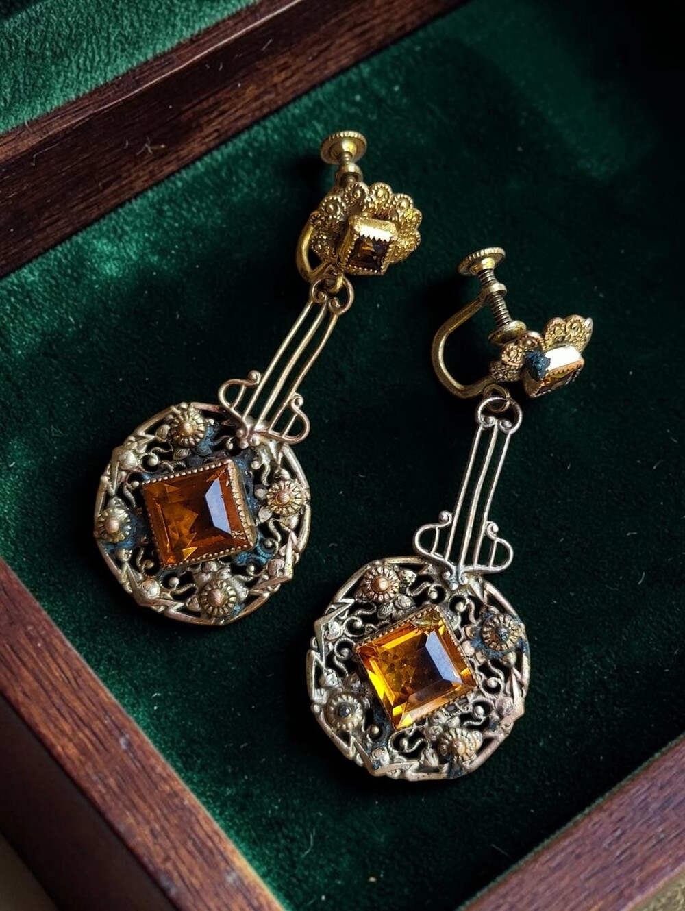 Antique Czech Vaseline Glass Earrings
